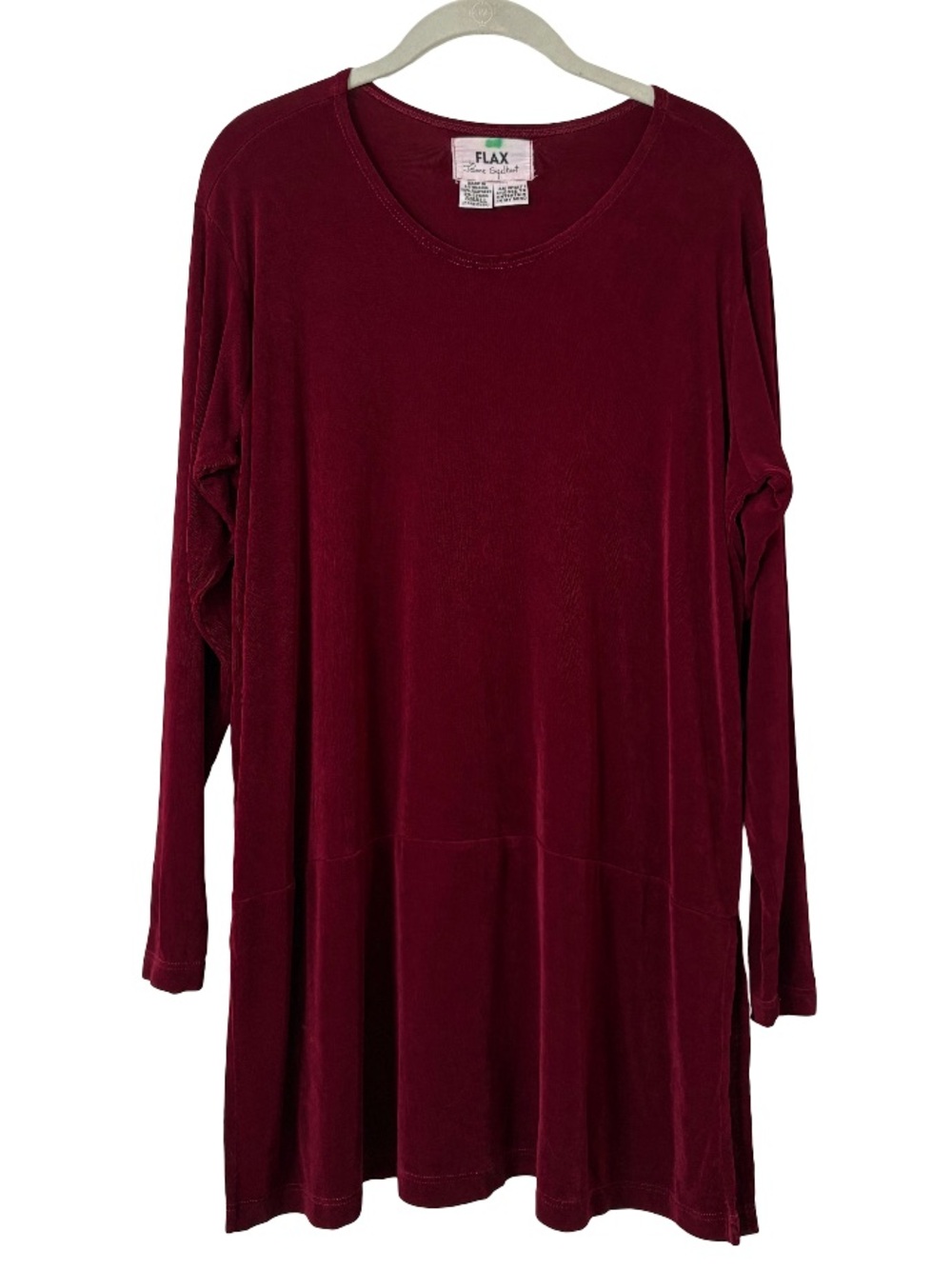 FLAX Long Sleeve Longline Burgundy Tunic Size Small